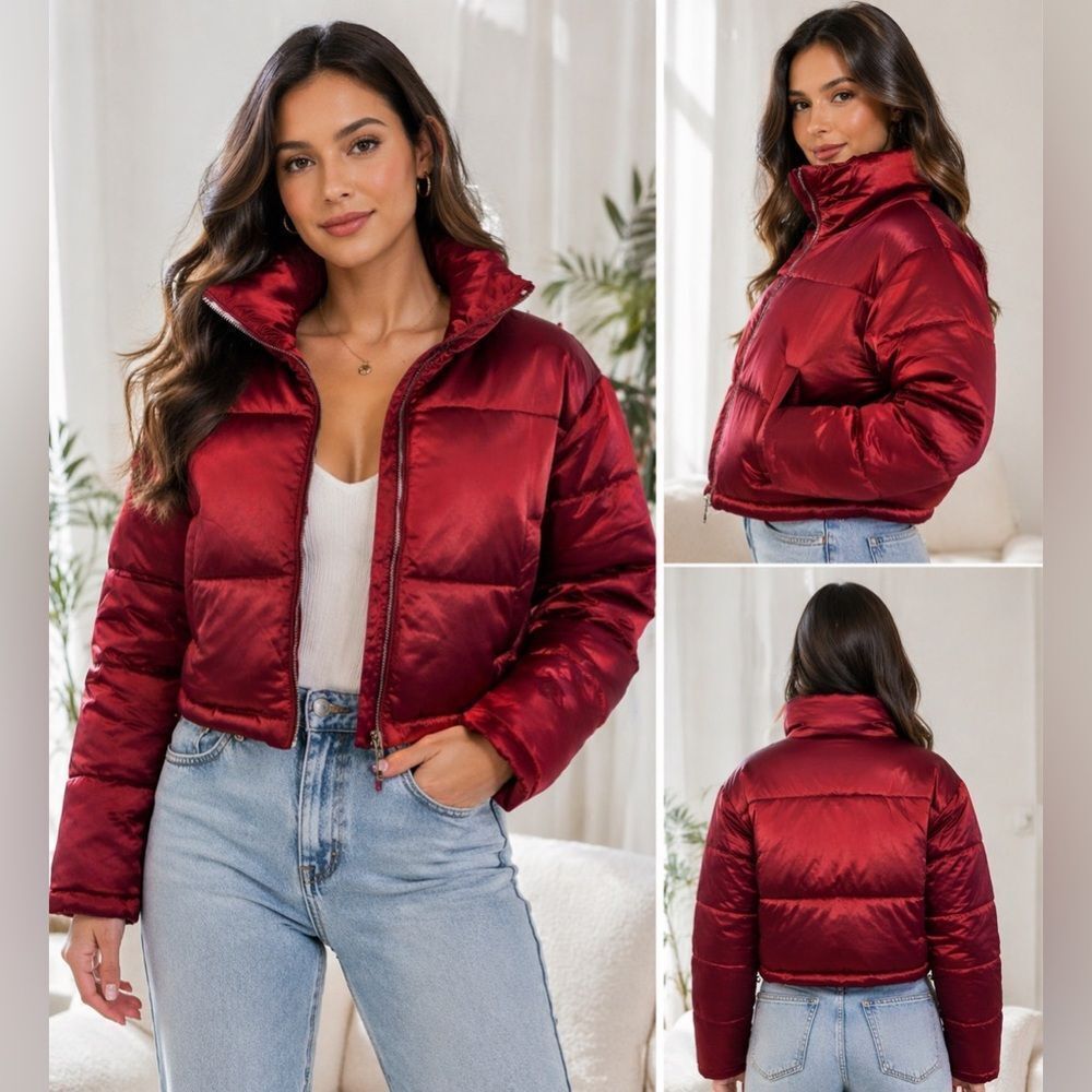 NWT 7 For All Mankind Metallic Crop Puffer Jacket
